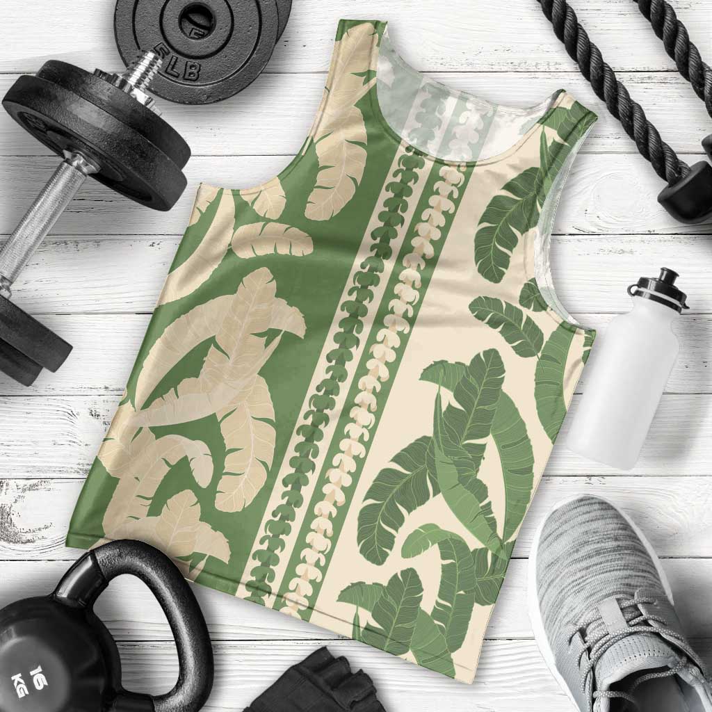 Hawaii Pua Kenikeni Lei Men Tank Top With Lau Maia Green