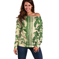 Hawaii Pua Kenikeni Lei Off Shoulder Sweater With Lau Maia Green