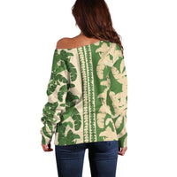 Hawaii Pua Kenikeni Lei Off Shoulder Sweater With Lau Maia Green