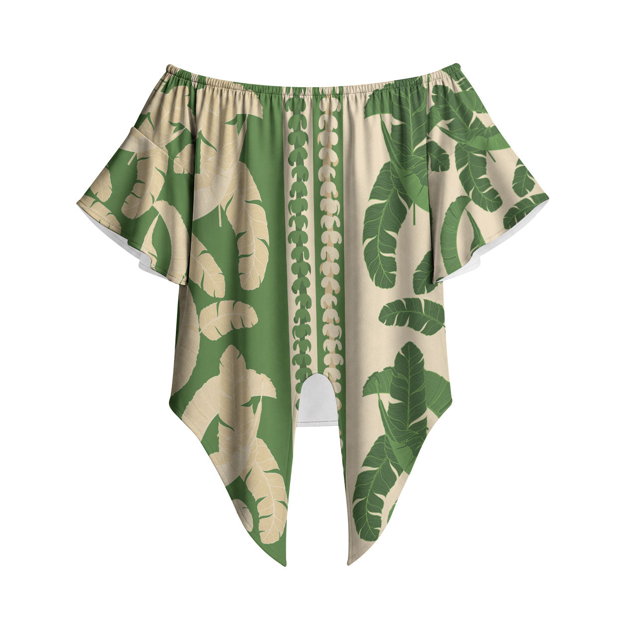 Hawaii Pua Kenikeni Lei Off Shoulder Wrap Waist Top With Lau Maia Green LT05 Green - Polynesian Pride