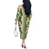 Hawaii Pua Kenikeni Lei Off The Shoulder Long Sleeve Dress With Lau Maia Green LT05 - Polynesian Pride
