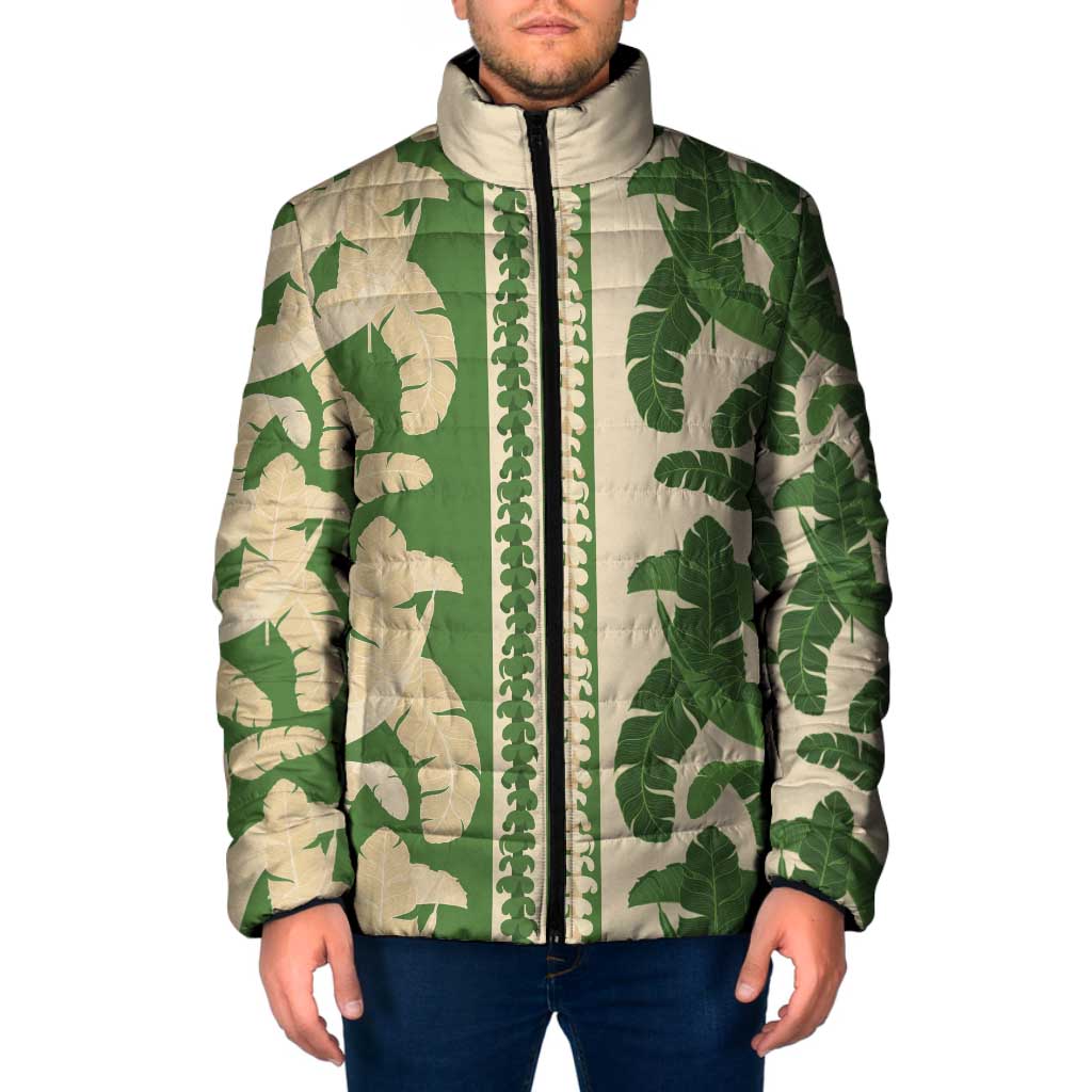 Hawaii Pua Kenikeni Lei Padded Jacket With Lau Maia Green LT05 Men Green - Polynesian Pride
