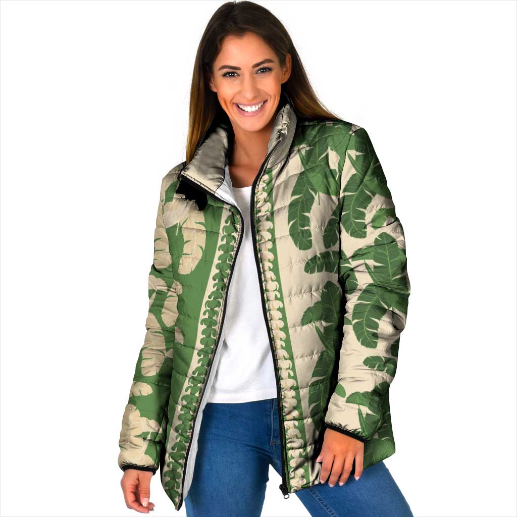 Hawaii Pua Kenikeni Lei Padded Jacket With Lau Maia Green LT05 Women Green - Polynesian Pride