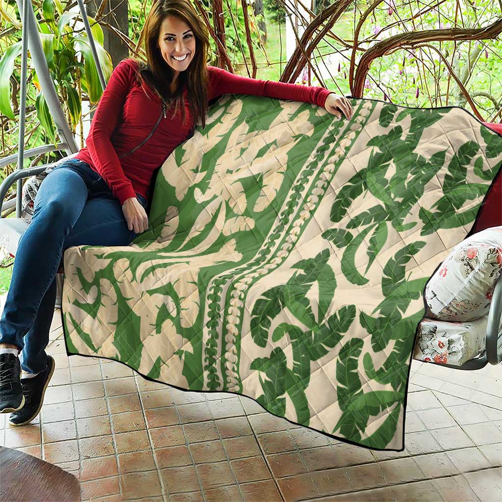 Hawaii Pua Kenikeni Lei Quilt With Lau Maia Green