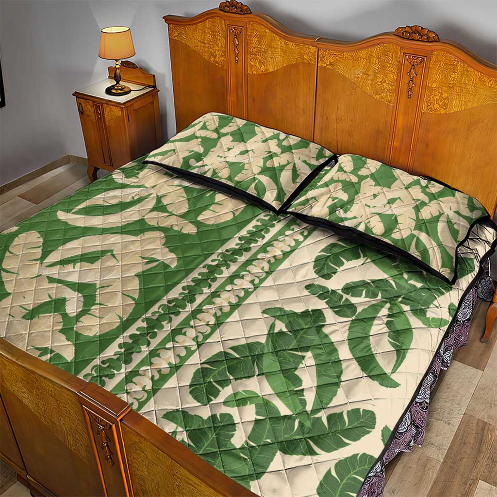 Hawaii Pua Kenikeni Lei Quilt Bed Set With Lau Maia Green