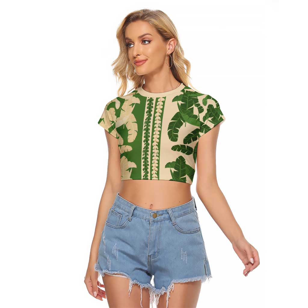 Hawaii Pua Kenikeni Lei Raglan Cropped T Shirt With Lau Maia Green
