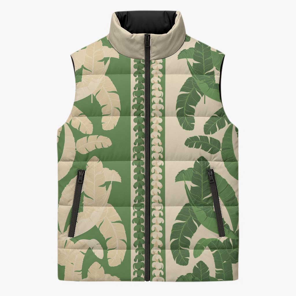 Hawaii Pua Kenikeni Lei Sleeveless Puffer Jacket With Lau Maia Green LT05 Unisex Green - Polynesian Pride