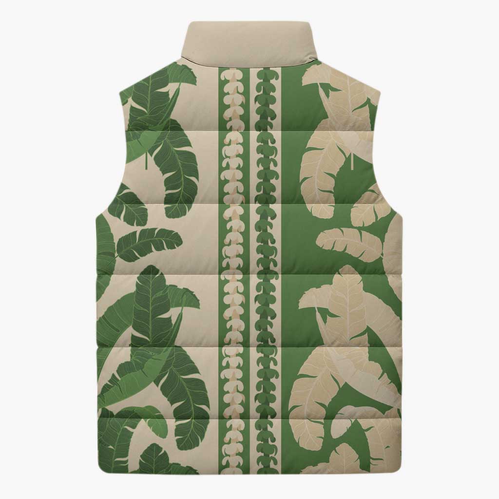 Hawaii Pua Kenikeni Lei Sleeveless Puffer Jacket With Lau Maia Green LT05 - Polynesian Pride