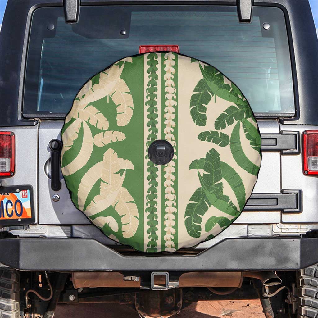 Hawaii Pua Kenikeni Lei Spare Tire Cover With Lau Maia Green