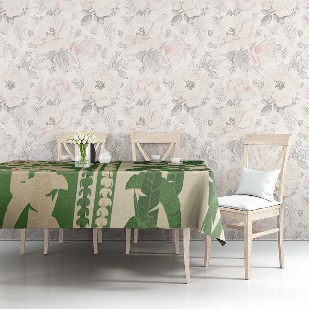 Hawaii Pua Kenikeni Lei Tablecloth With Lau Maia Green