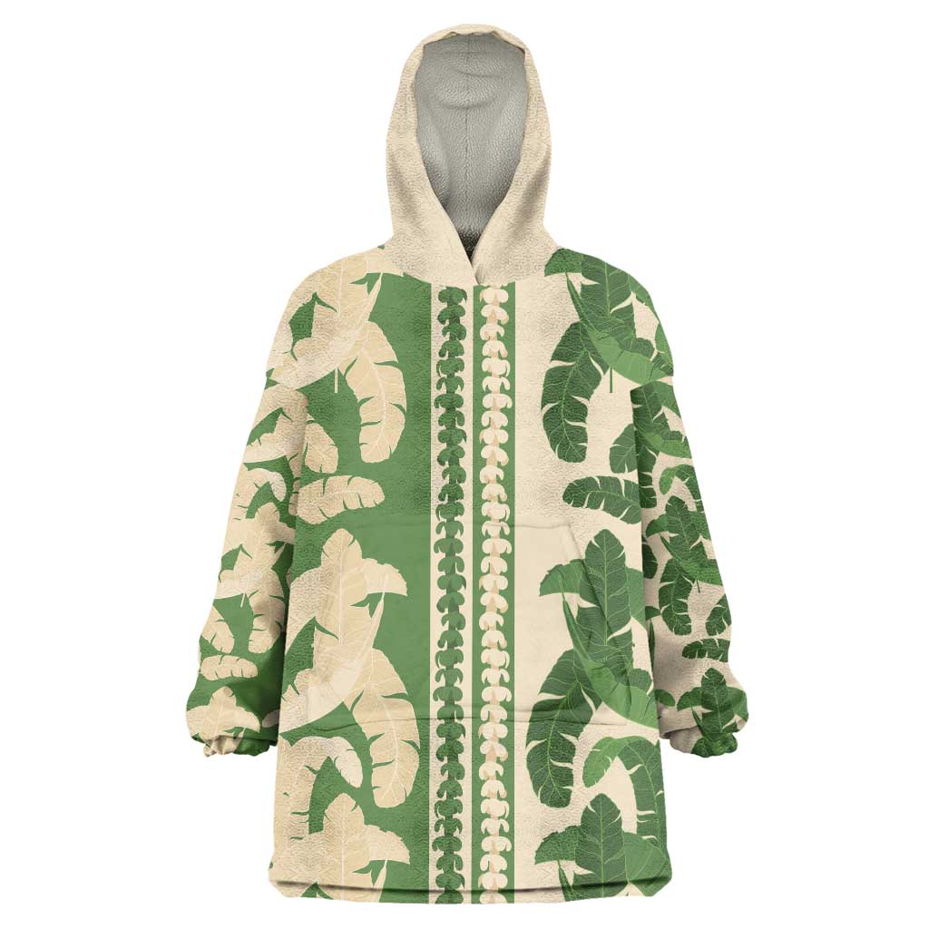 Hawaii Pua Kenikeni Lei Wearable Blanket Hoodie With Lau Maia Green LT05 One Size Green - Polynesian Pride