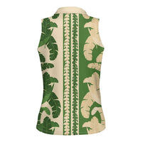 Hawaii Pua Kenikeni Lei Women Sleeveless Polo Shirt With Lau Maia Green LT05 - Polynesian Pride