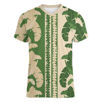 Hawaii Pua Kenikeni Lei Women V-Neck T-Shirt With Lau Maia Green LT05 Female Green - Polynesian Pride