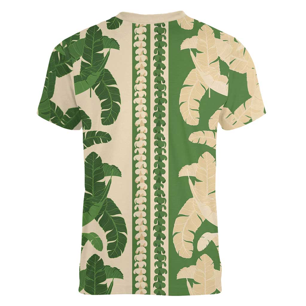 Hawaii Pua Kenikeni Lei Women V-Neck T-Shirt With Lau Maia Green LT05 - Polynesian Pride