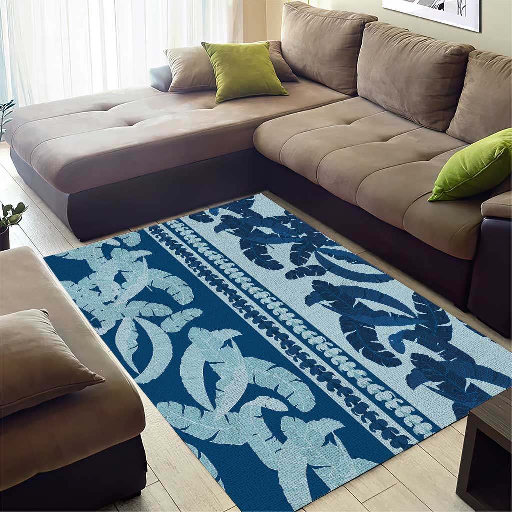 Hawaii Pua Kenikeni Lei Area Rug With Lau Maia Royal Blue LT05 - Polynesian Pride