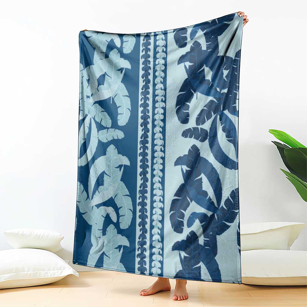 Hawaii Pua Kenikeni Lei Blanket With Lau Maia Royal Blue