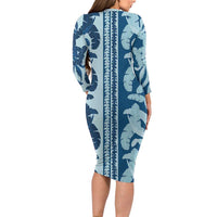 Hawaii Pua Kenikeni Lei Family Matching Long Sleeve Bodycon Dress and Hawaiian Shirt With Lau Maia Royal Blue LT05 - Polynesian Pride