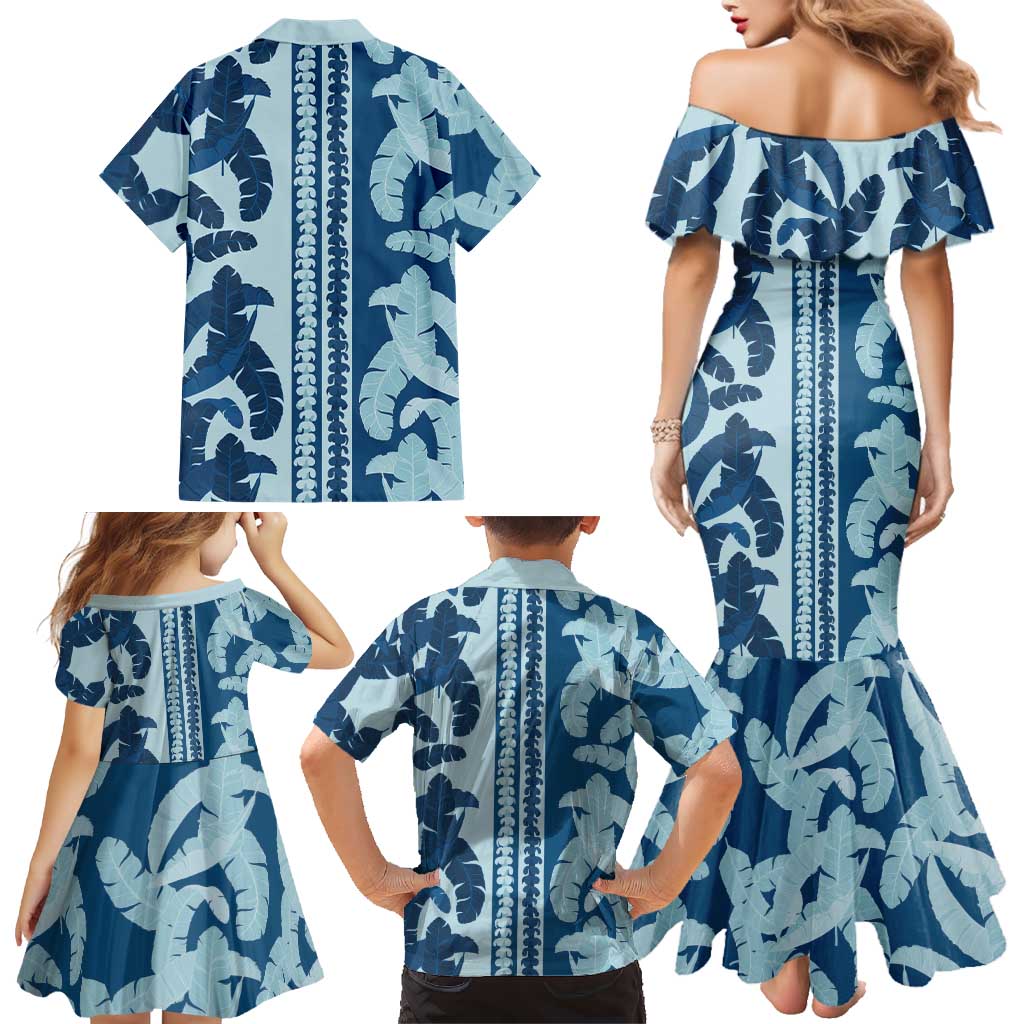 Hawaii Pua Kenikeni Lei Family Matching Mermaid Dress and Hawaiian Shirt With Lau Maia Royal Blue LT05 - Polynesian Pride