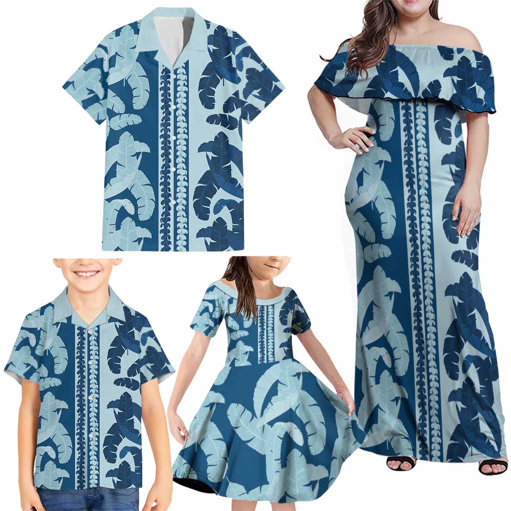 Hawaii Pua Kenikeni Lei Family Matching Off Shoulder Maxi Dress and Hawaiian Shirt With Lau Maia Royal Blue LT05 - Polynesian Pride