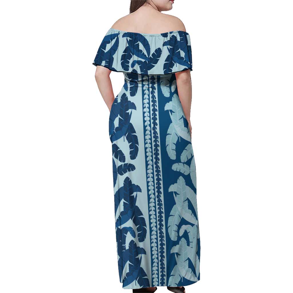 Hawaii Pua Kenikeni Lei Family Matching Off Shoulder Maxi Dress and Hawaiian Shirt With Lau Maia Royal Blue LT05 - Polynesian Pride