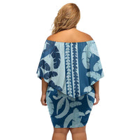 Hawaii Pua Kenikeni Lei Family Matching Off Shoulder Short Dress and Hawaiian Shirt With Lau Maia Royal Blue LT05 - Polynesian Pride