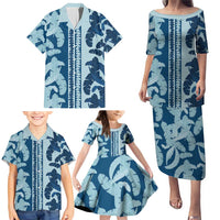 Hawaii Pua Kenikeni Lei Family Matching Puletasi and Hawaiian Shirt With Lau Maia Royal Blue LT05 - Polynesian Pride