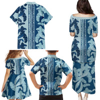 Hawaii Pua Kenikeni Lei Family Matching Puletasi and Hawaiian Shirt With Lau Maia Royal Blue LT05 - Polynesian Pride