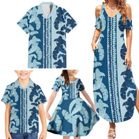 Hawaii Pua Kenikeni Lei Family Matching Summer Maxi Dress and Hawaiian Shirt With Lau Maia Royal Blue LT05 - Polynesian Pride