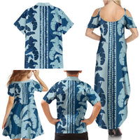 Hawaii Pua Kenikeni Lei Family Matching Summer Maxi Dress and Hawaiian Shirt With Lau Maia Royal Blue LT05 - Polynesian Pride