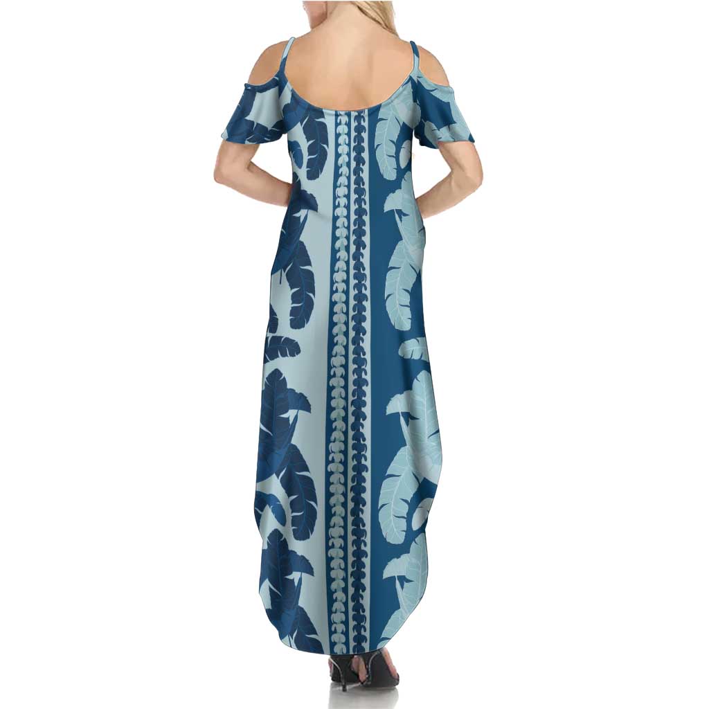 Hawaii Pua Kenikeni Lei Family Matching Summer Maxi Dress and Hawaiian Shirt With Lau Maia Royal Blue LT05 - Polynesian Pride