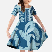 Hawaii Pua Kenikeni Lei Kid Short Sleeve Dress With Lau Maia Royal Blue LT05 KID Blue - Polynesian Pride