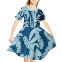 Hawaii Pua Kenikeni Lei Kid Short Sleeve Dress With Lau Maia Royal Blue LT05 - Polynesian Pride