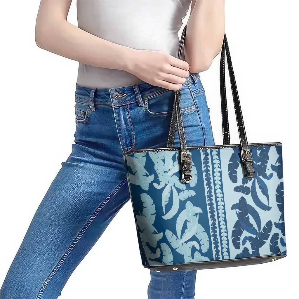 Hawaii Pua Kenikeni Lei Leather Tote Bag With Lau Maia Royal Blue