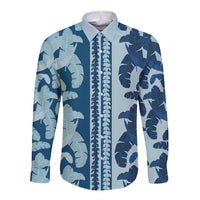 Hawaii Pua Kenikeni Lei Long Sleeve Button Shirt With Lau Maia Royal Blue