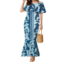 Hawaii Pua Kenikeni Lei Mermaid Dress With Lau Maia Royal Blue LT05 Women Blue - Polynesian Pride