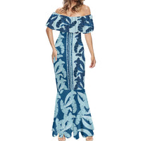 Hawaii Pua Kenikeni Lei Mermaid Dress With Lau Maia Royal Blue LT05 - Polynesian Pride