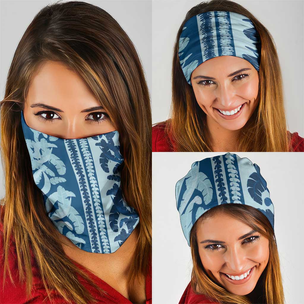 Hawaii Pua Kenikeni Lei Neck Gaiter With Lau Maia Royal Blue LT05 - Polynesian Pride