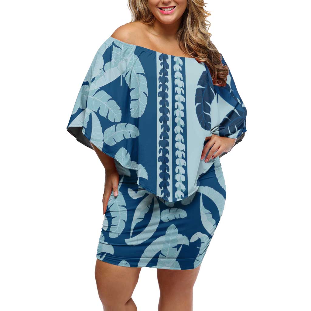 Hawaii Pua Kenikeni Lei Off Shoulder Short Dress With Lau Maia Royal Blue