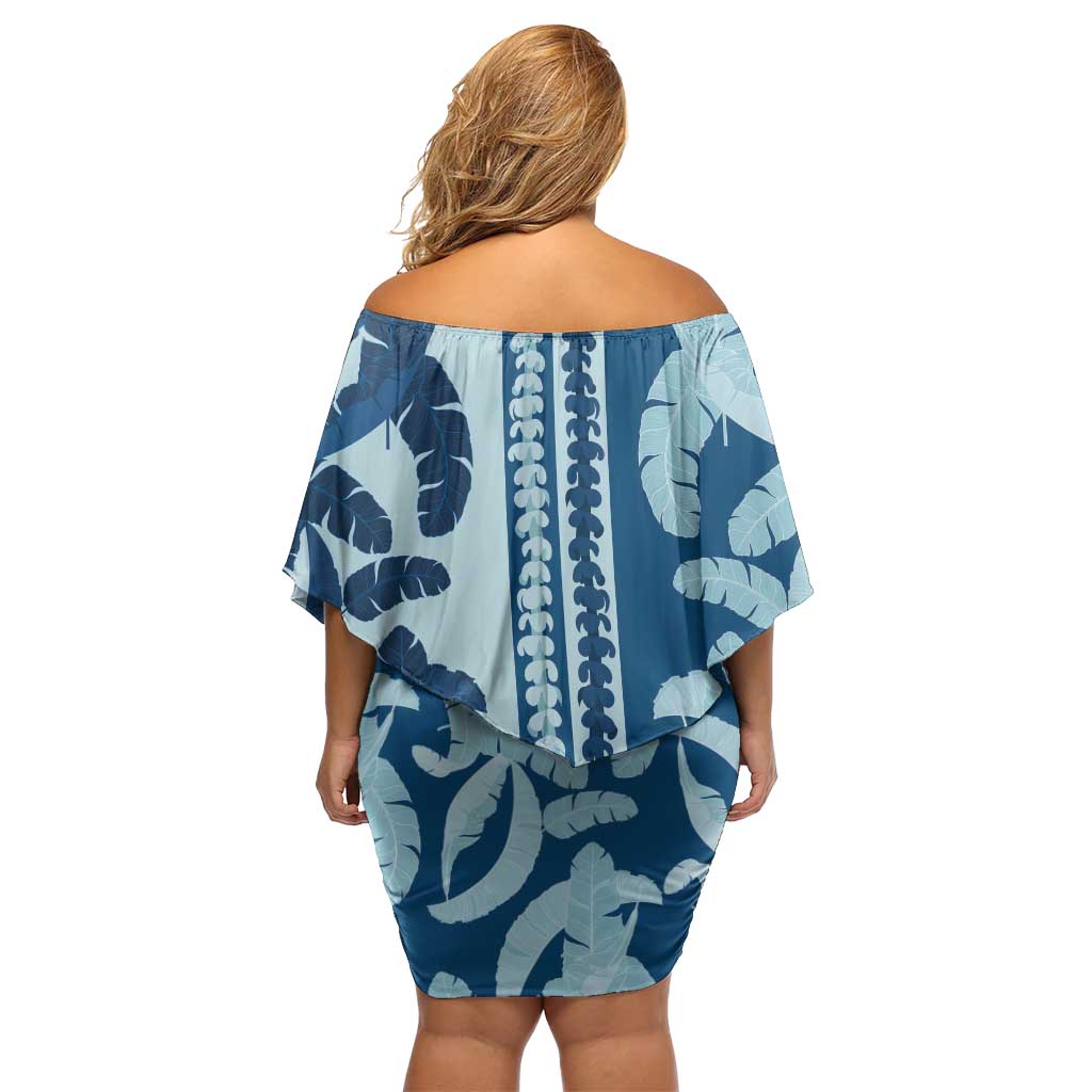 Hawaii Pua Kenikeni Lei Off Shoulder Short Dress With Lau Maia Royal Blue