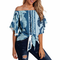 Hawaii Pua Kenikeni Lei Off Shoulder Wrap Waist Top With Lau Maia Royal Blue LT05 - Polynesian Pride