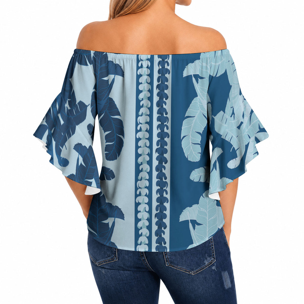 Hawaii Pua Kenikeni Lei Off Shoulder Wrap Waist Top With Lau Maia Royal Blue LT05 - Polynesian Pride