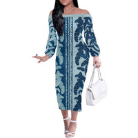 Hawaii Pua Kenikeni Lei Off The Shoulder Long Sleeve Dress With Lau Maia Royal Blue LT05 Women Blue - Polynesian Pride