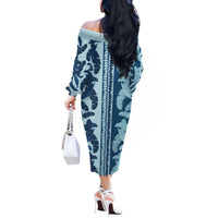 Hawaii Pua Kenikeni Lei Off The Shoulder Long Sleeve Dress With Lau Maia Royal Blue LT05 - Polynesian Pride