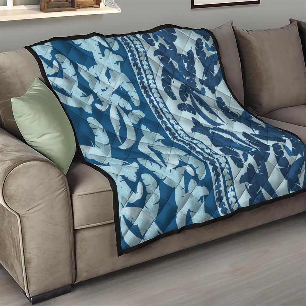 Hawaii Pua Kenikeni Lei Quilt With Lau Maia Royal Blue