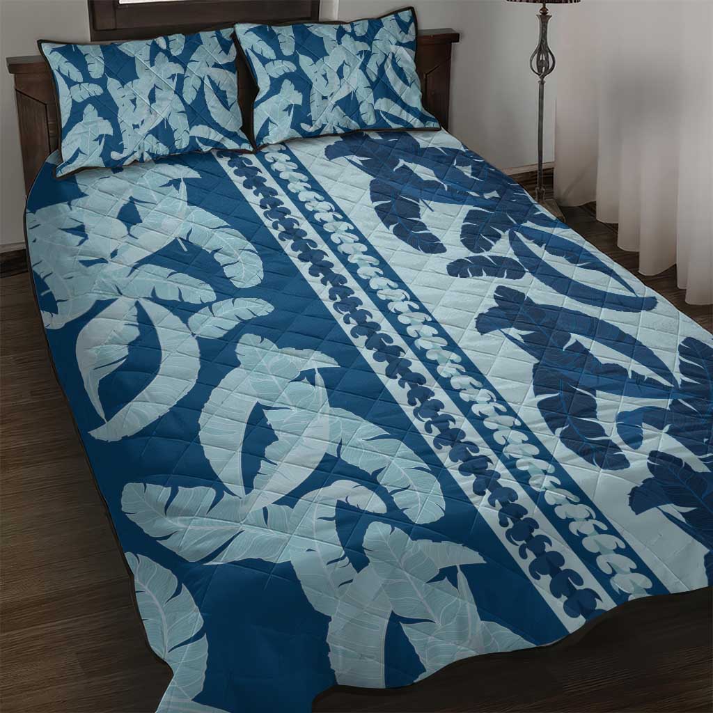 Hawaii Pua Kenikeni Lei Quilt Bed Set With Lau Maia Royal Blue LT05 Blue - Polynesian Pride