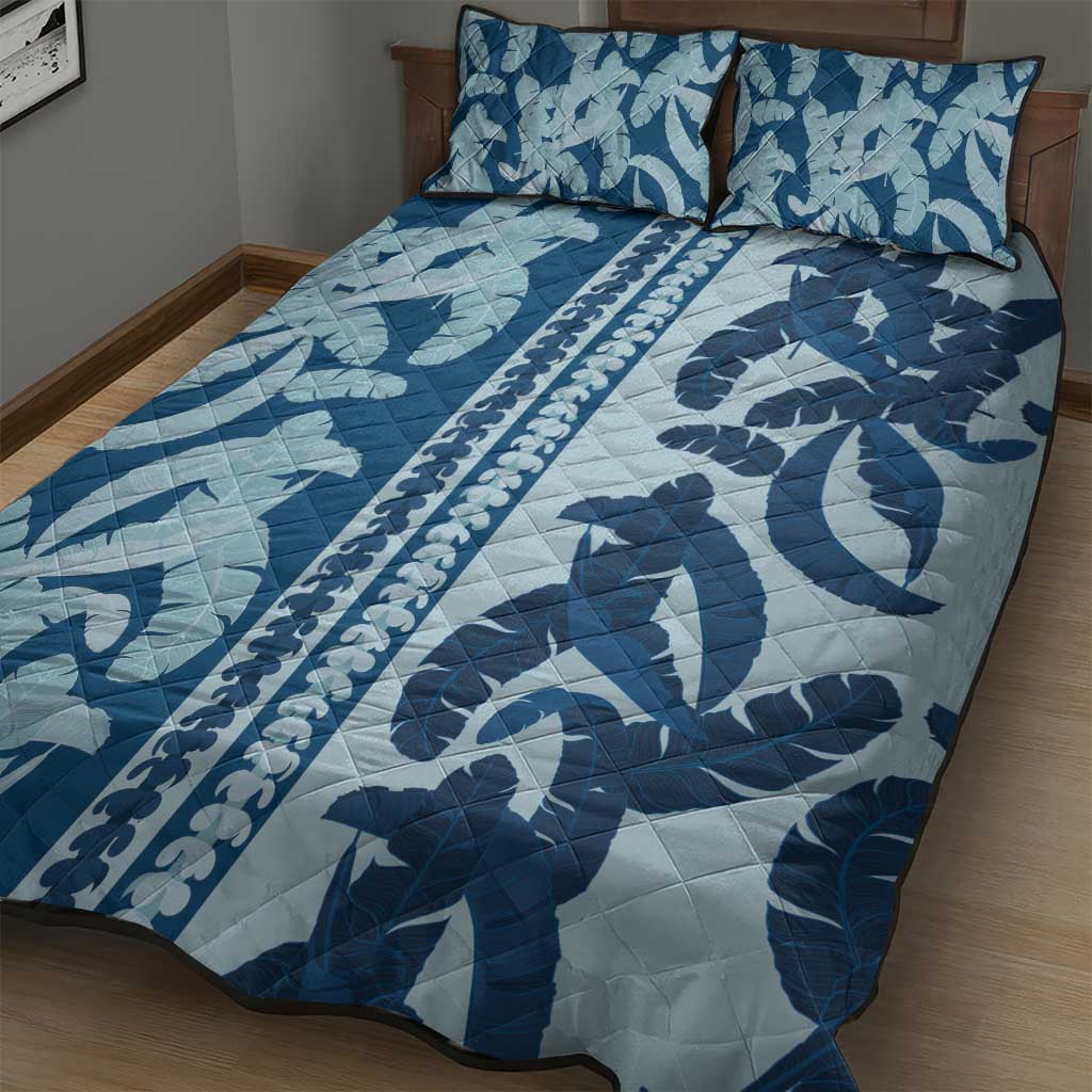 Hawaii Pua Kenikeni Lei Quilt Bed Set With Lau Maia Royal Blue LT05 - Polynesian Pride