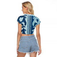 Hawaii Pua Kenikeni Lei Raglan Cropped T Shirt With Lau Maia Royal Blue