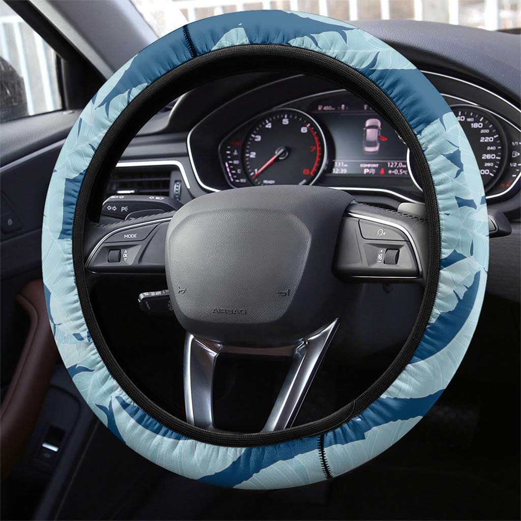 Hawaii Pua Kenikeni Lei Steering Wheel Cover With Lau Maia Royal Blue