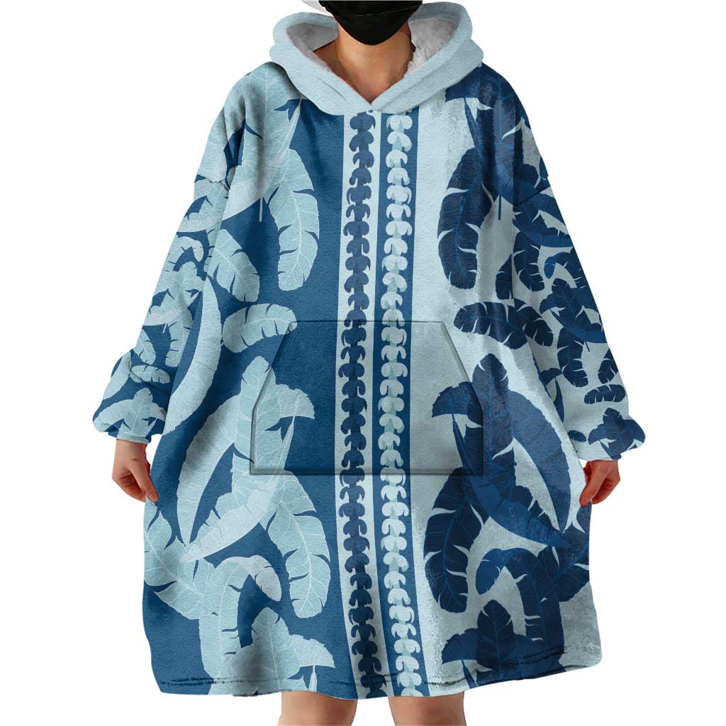 Hawaii Pua Kenikeni Lei Wearable Blanket Hoodie With Lau Maia Royal Blue LT05 - Polynesian Pride