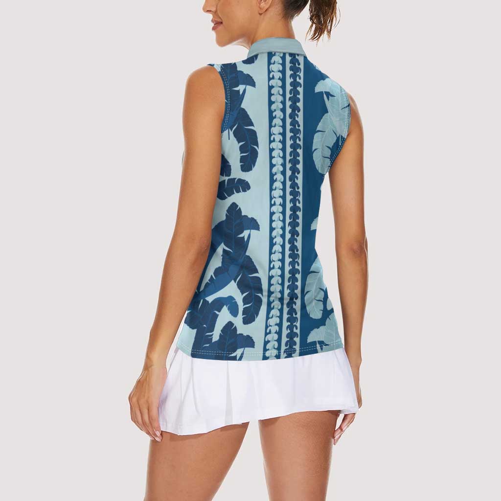 Hawaii Pua Kenikeni Lei Women Sleeveless Polo Shirt With Lau Maia Royal Blue LT05 - Polynesian Pride
